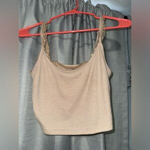 Lace edge tan tank top